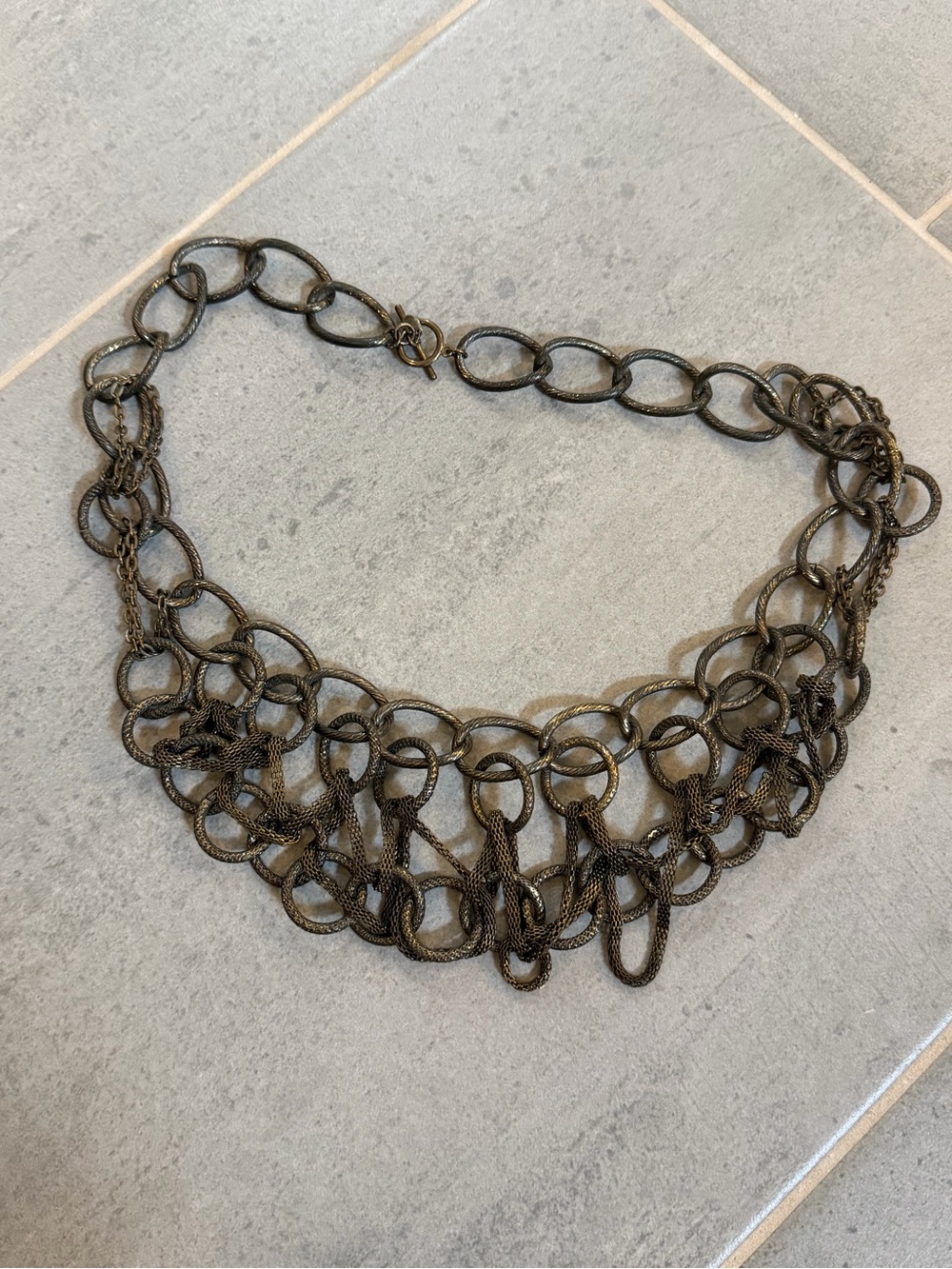 Chain Link Statement Necklace in Antiqued Bronze